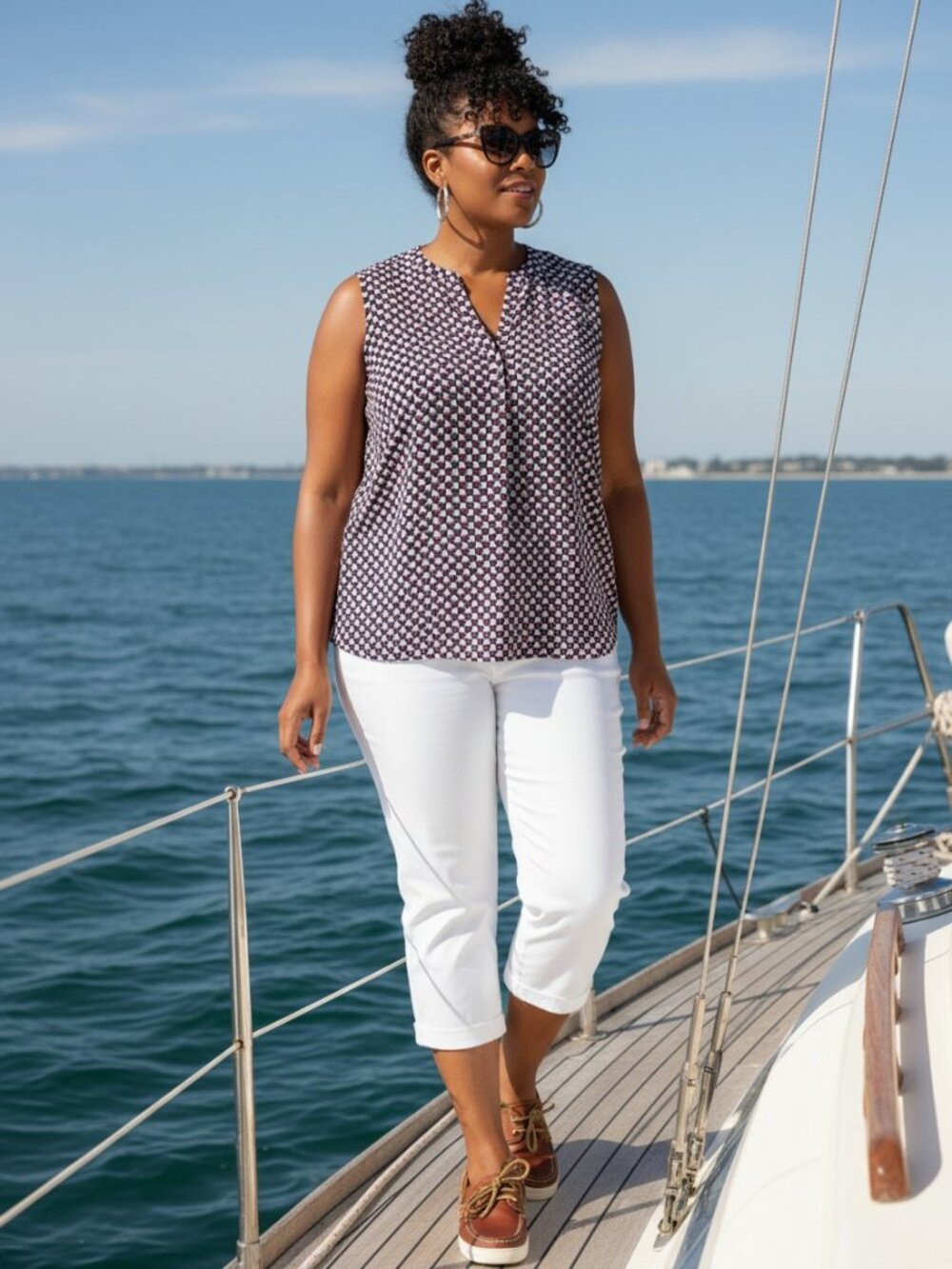 Tommy Hilfiger Navy and white sailboat print‎ sleeveless top